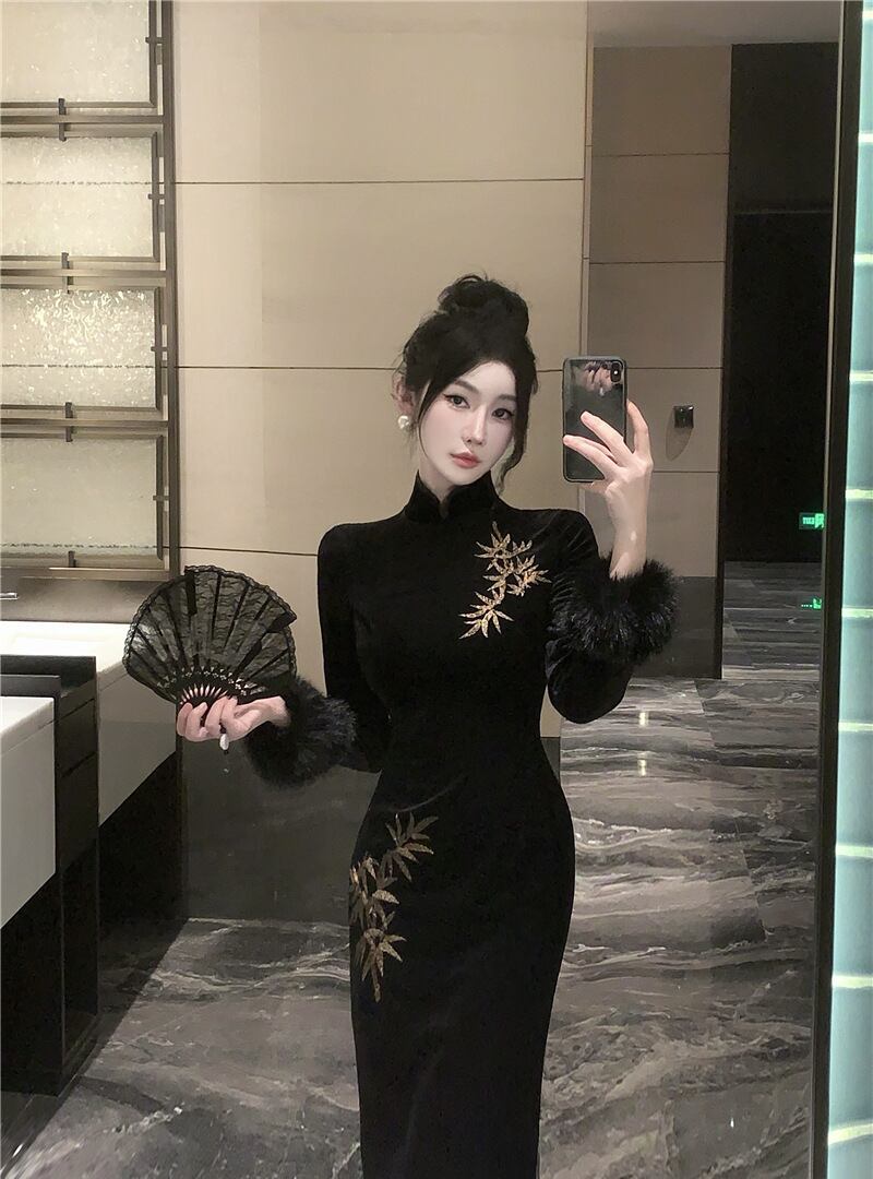 【dress】刺繡柄チャイナドレス Q8085
