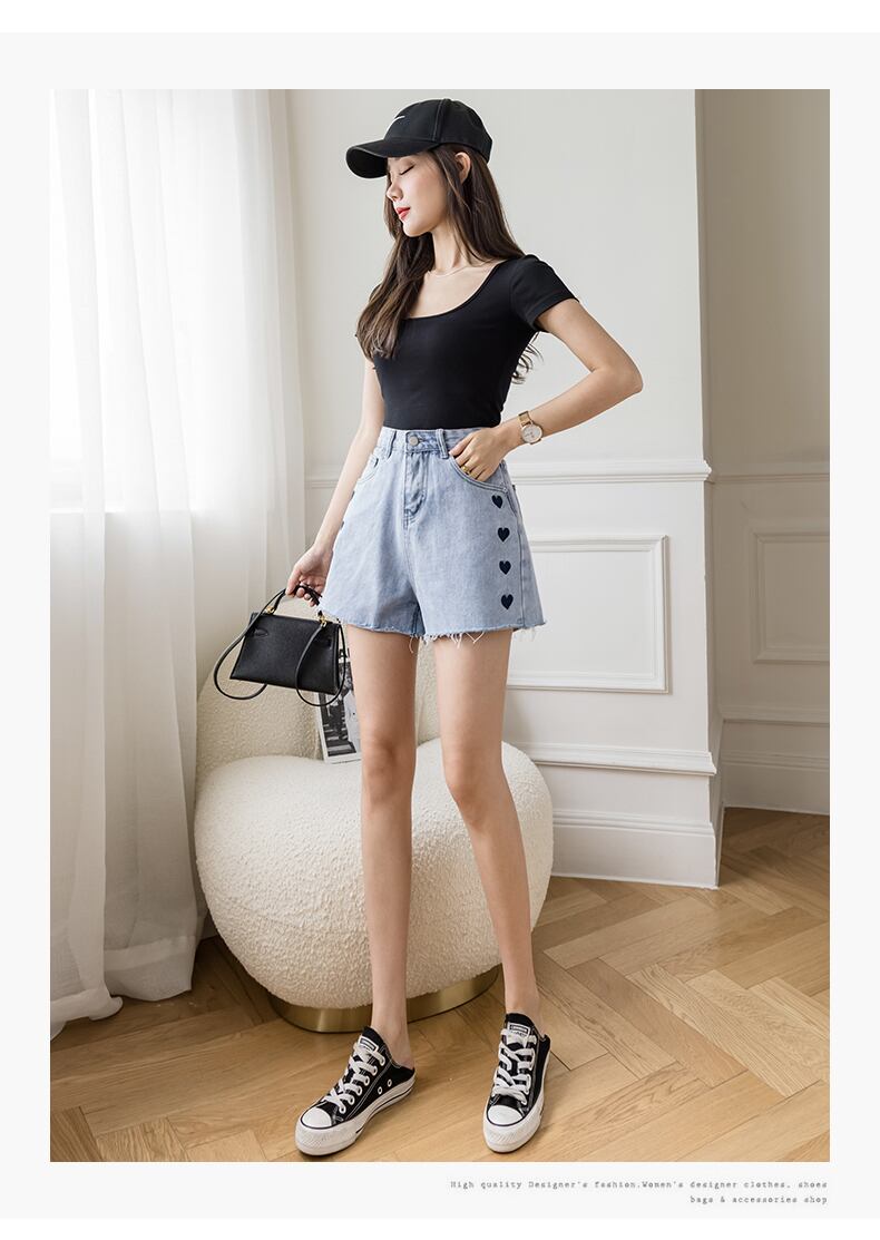 【bottoms】一目惚れ！INS風無地合わせやすい韓国ファッションハート柄ショートパンツF0229