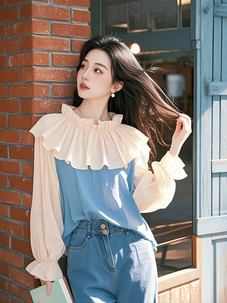 【tops】フリルドッキングブラウス　M30093