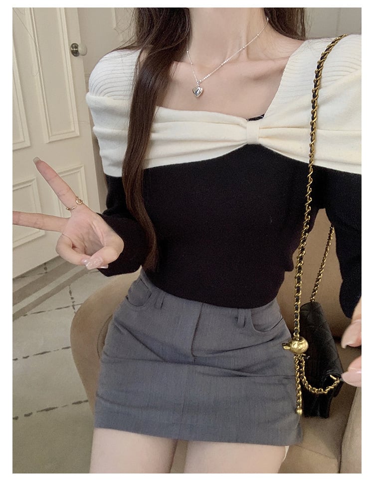 【tops】配色ニットトップス　M27702