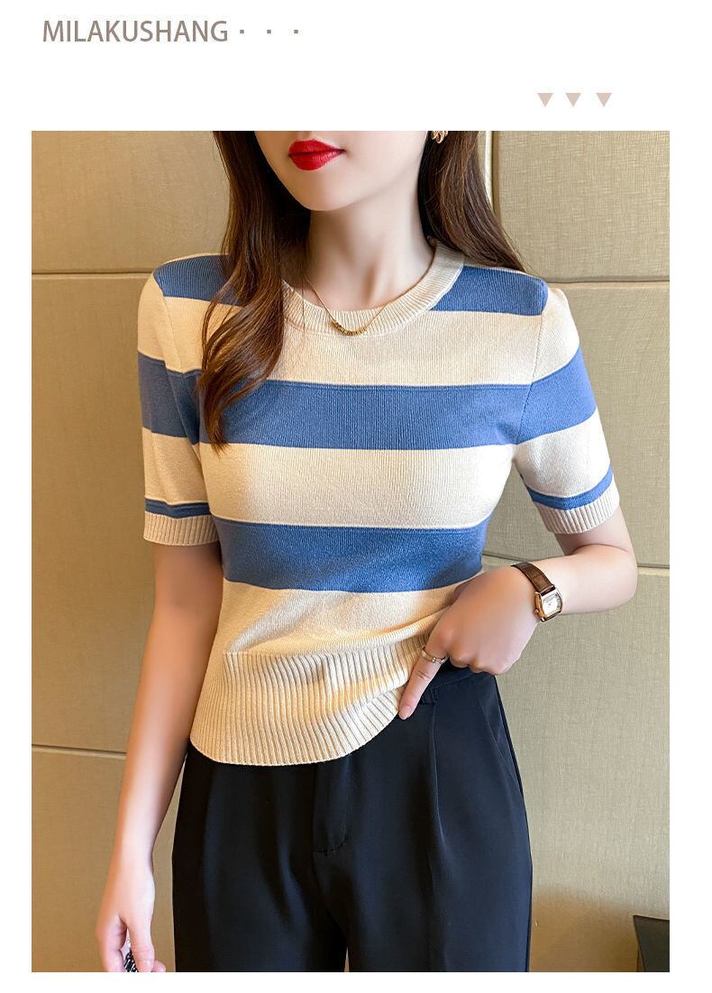 【tops】ストライプ柄ニットTシャツG20214