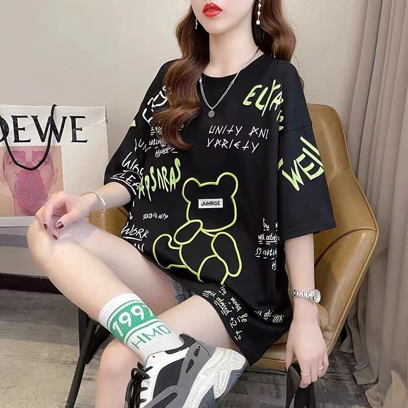 【tops】オシャレ度満点〜夏新作2色ラウンドネック半袖動物柄配色カジュアル大きいサイズ着回しＴシャツF2418