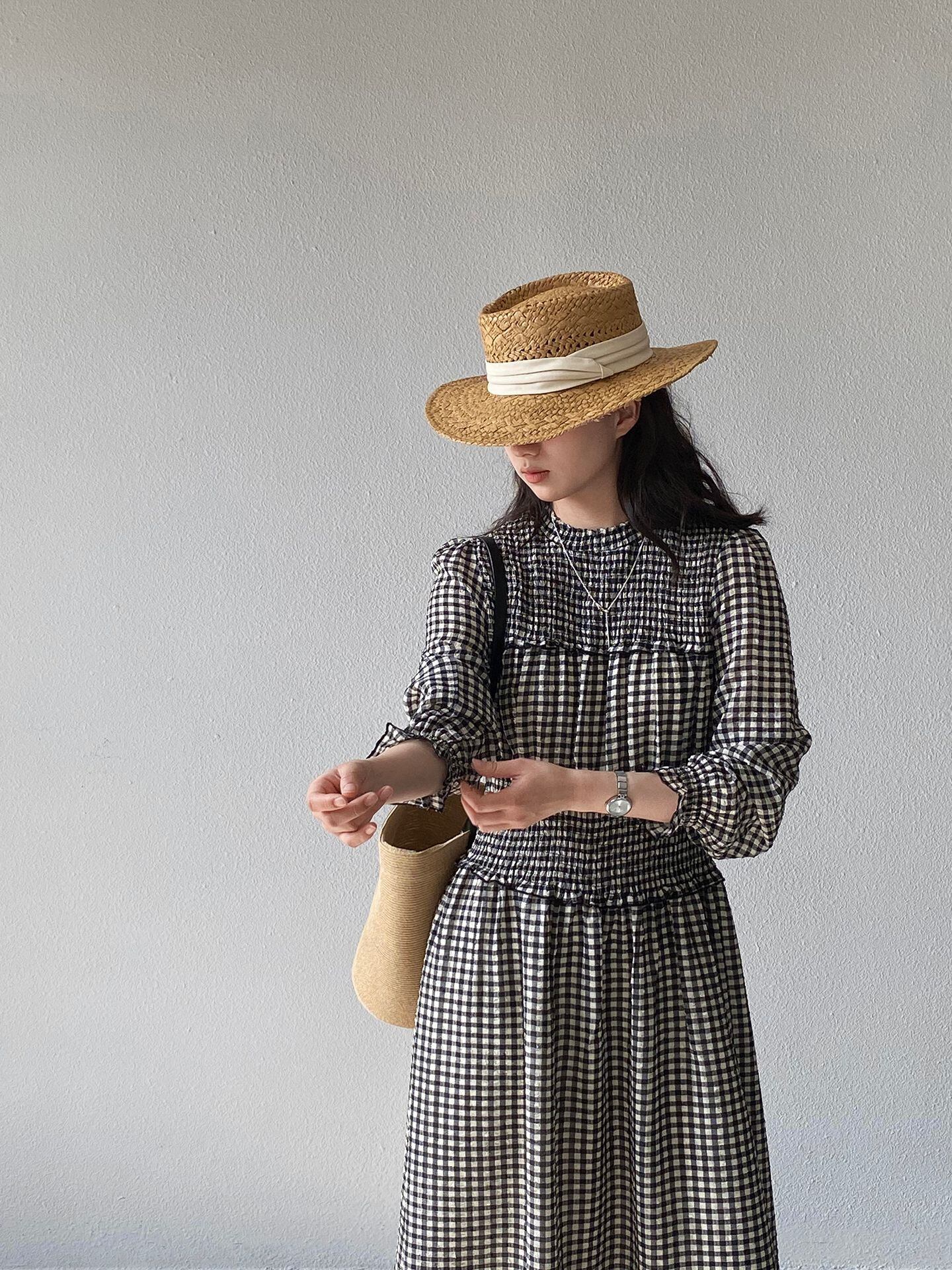 【dress】チェック柄ロングワンピース Q8249