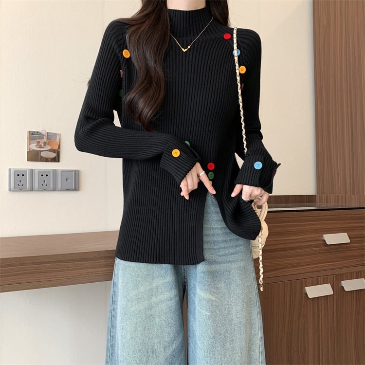 【tops】ボタンデザインニットトップス　M27823