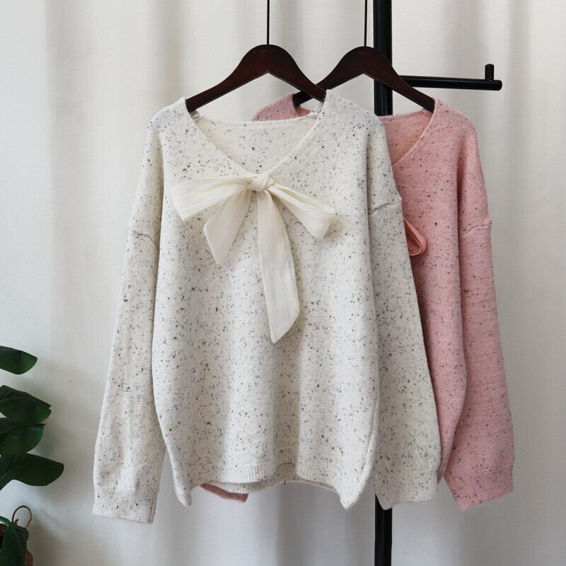 【tops】リボン付きニットセーター　M27598
