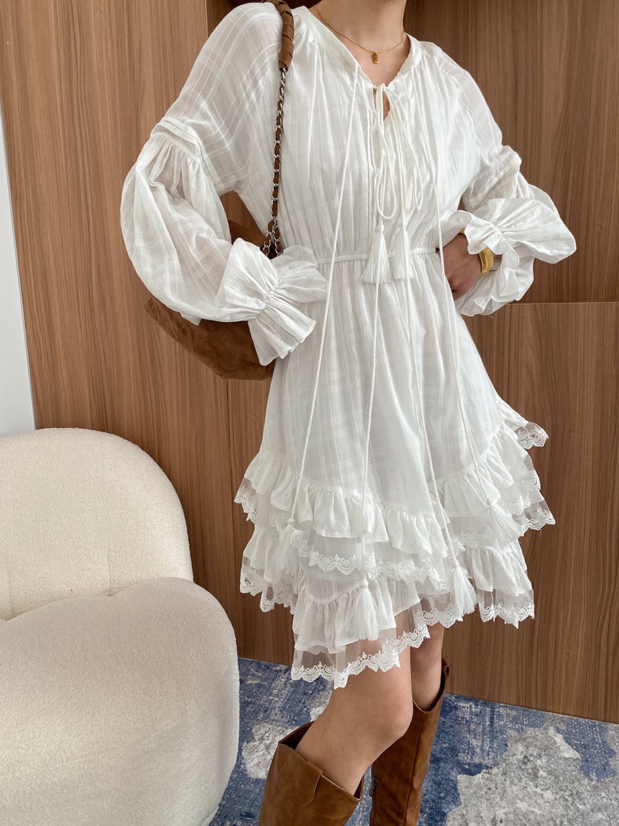 【dress】レースドッキングティアードワンピース　N2973