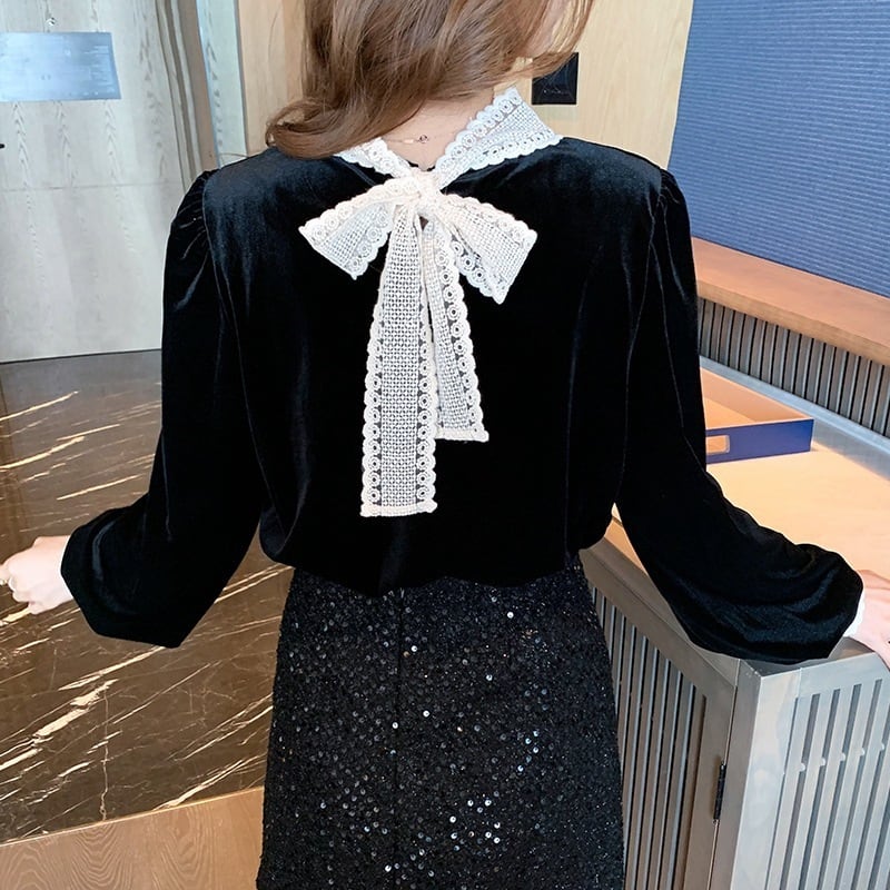 【tops】レース切り替えシャツトップス　M27569