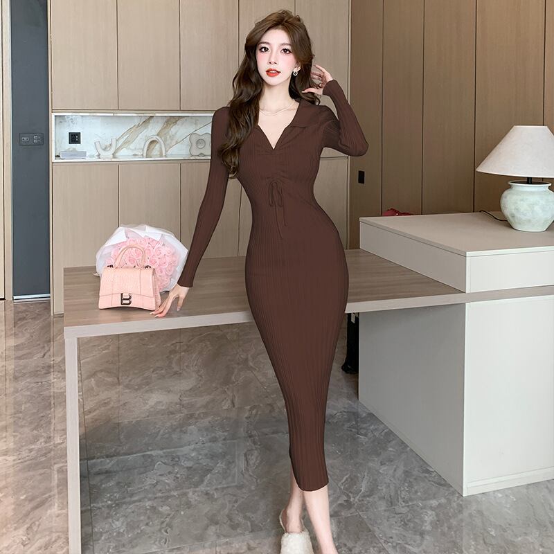 【dress】折り襟ニットワンピース　M18297