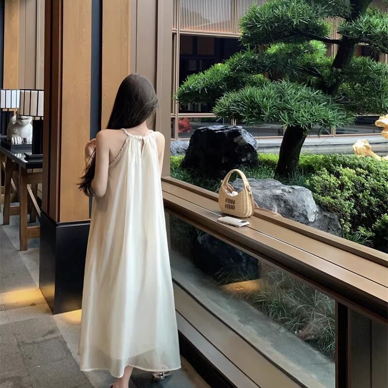 【dress】ホルターネックチュールロングワンピース Q8251