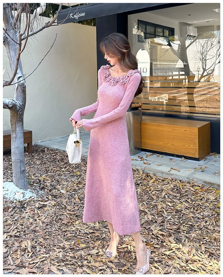 【dress】立体フラワーニットワンピース　M27289