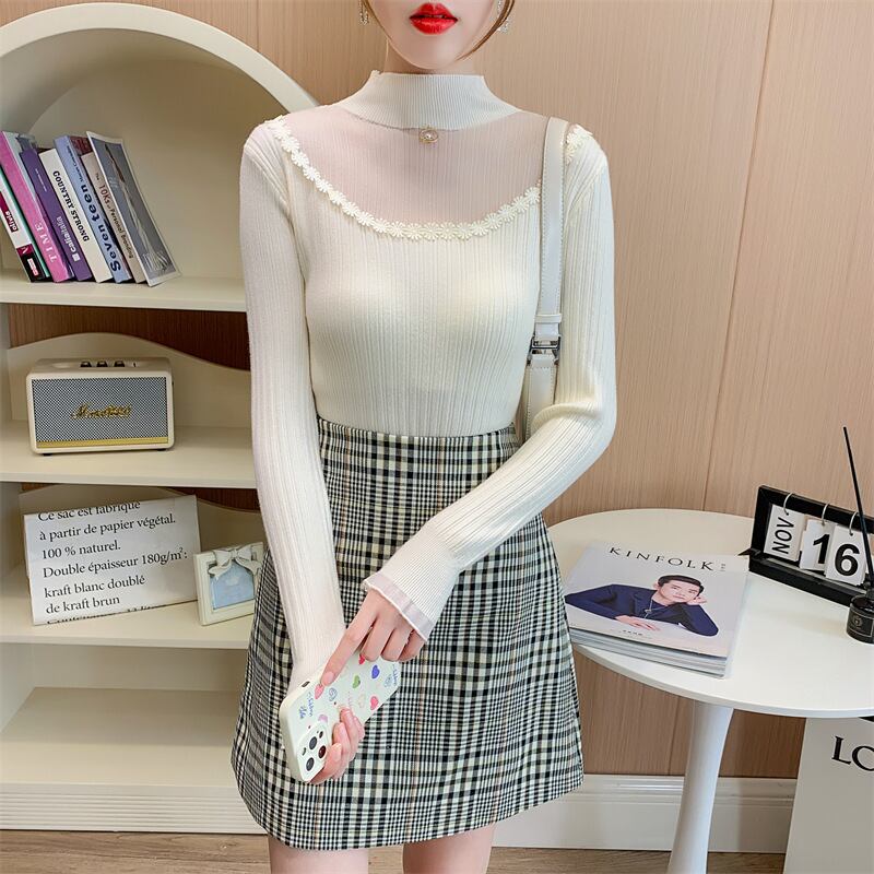 【tops】カットワークニットトップス　M18853