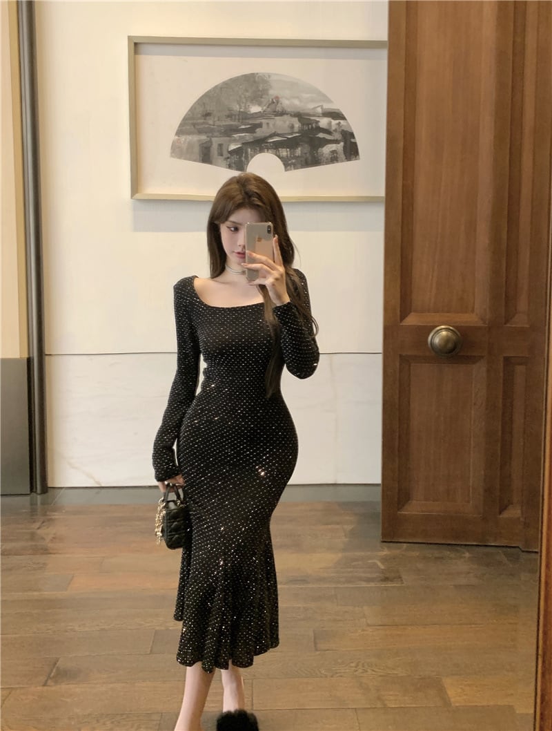【dress】ビジューマーメイドワンピース　M26179