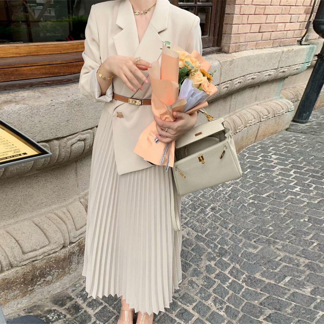 【dress】ドッキングプリーツスーツジャケットワンピース　M29753