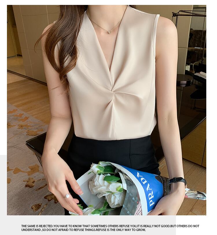 【tops】Vネックノースリーブ無地着回しタンクトップシフォンF0248