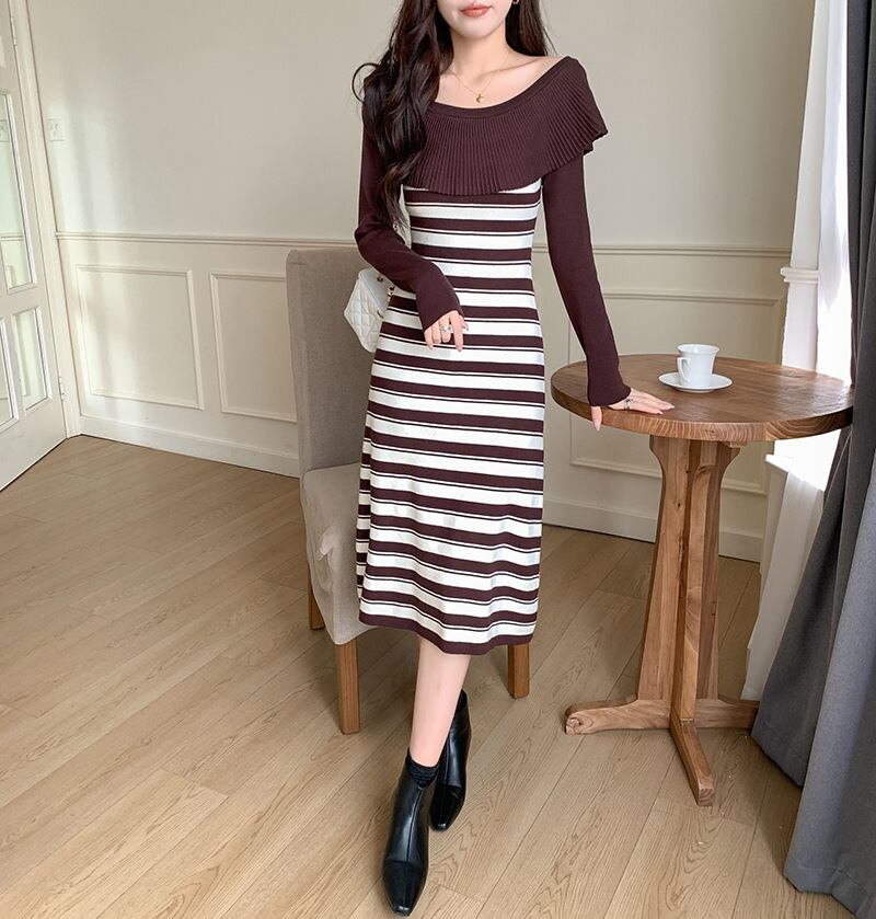 【dress】ボーダー柄ニットワンピース　M18815