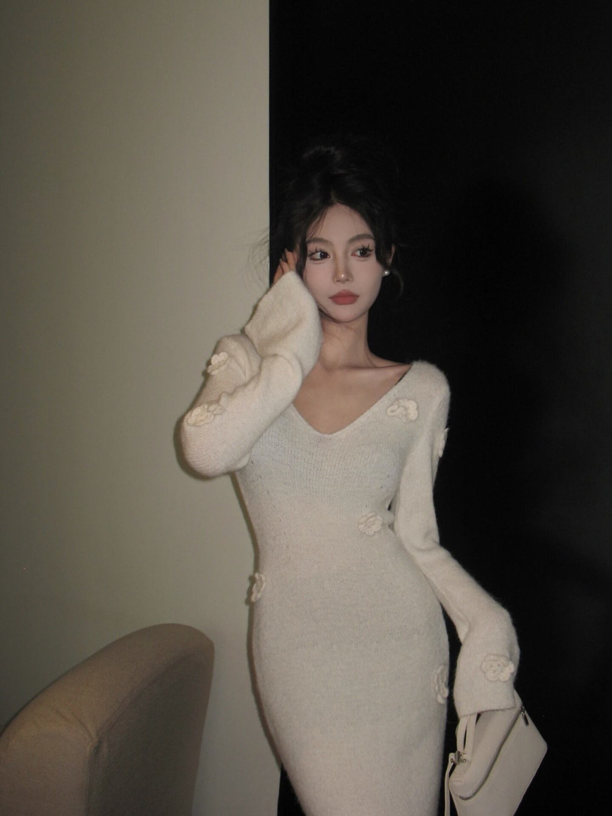 【dress】Vネックニットワンピース　M27999