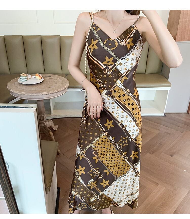 【dress】気質満点夏花柄Vネックキャミワンピース G8143