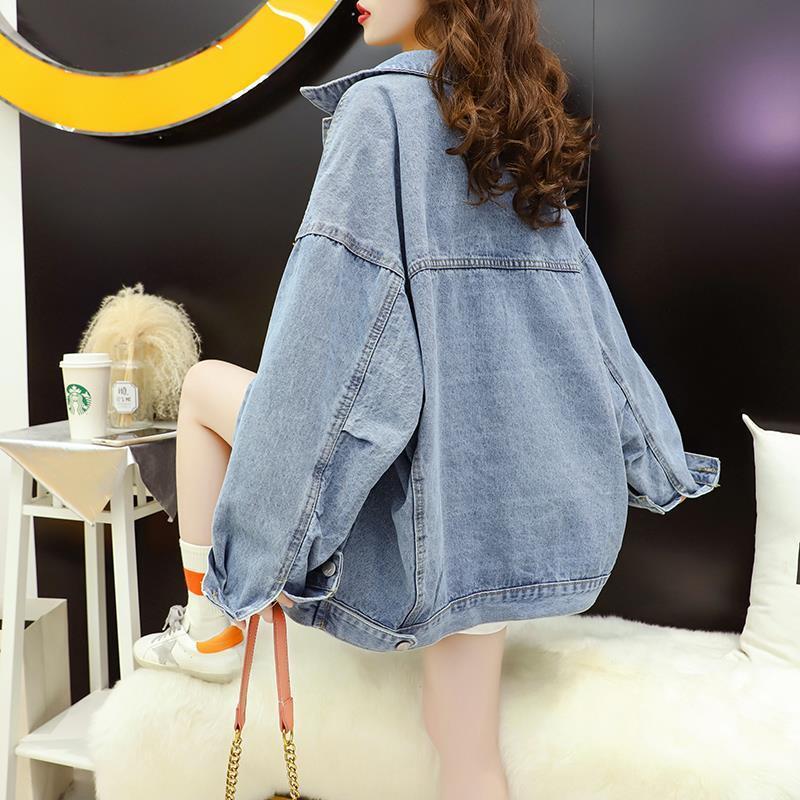 【outer】韓国ファッション秋新作ラペル長袖レトロゆったり着回しデニムジャケットF0695