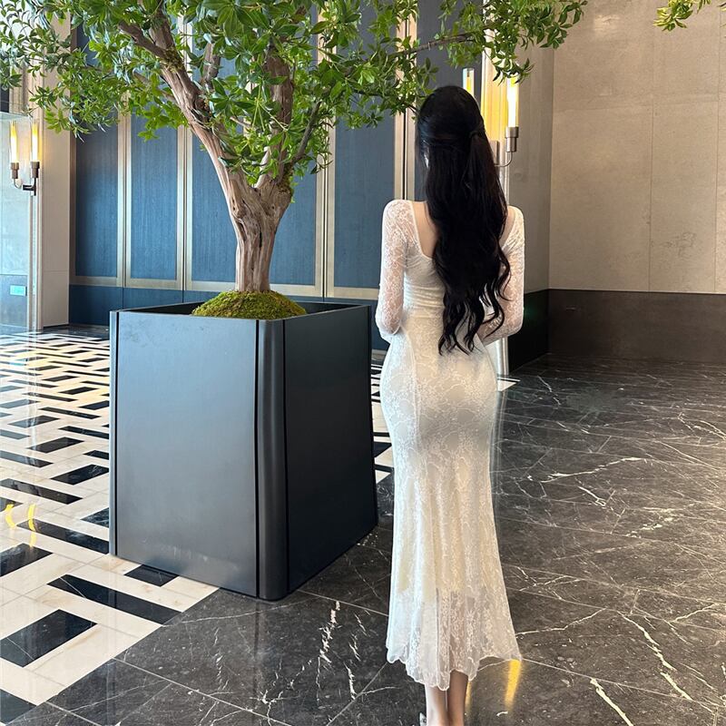 【dress】Vネックレースワンピース Q7512