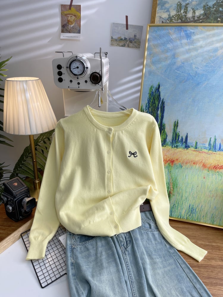 【outer】リボン刺繍ニットカーデ　M26314
