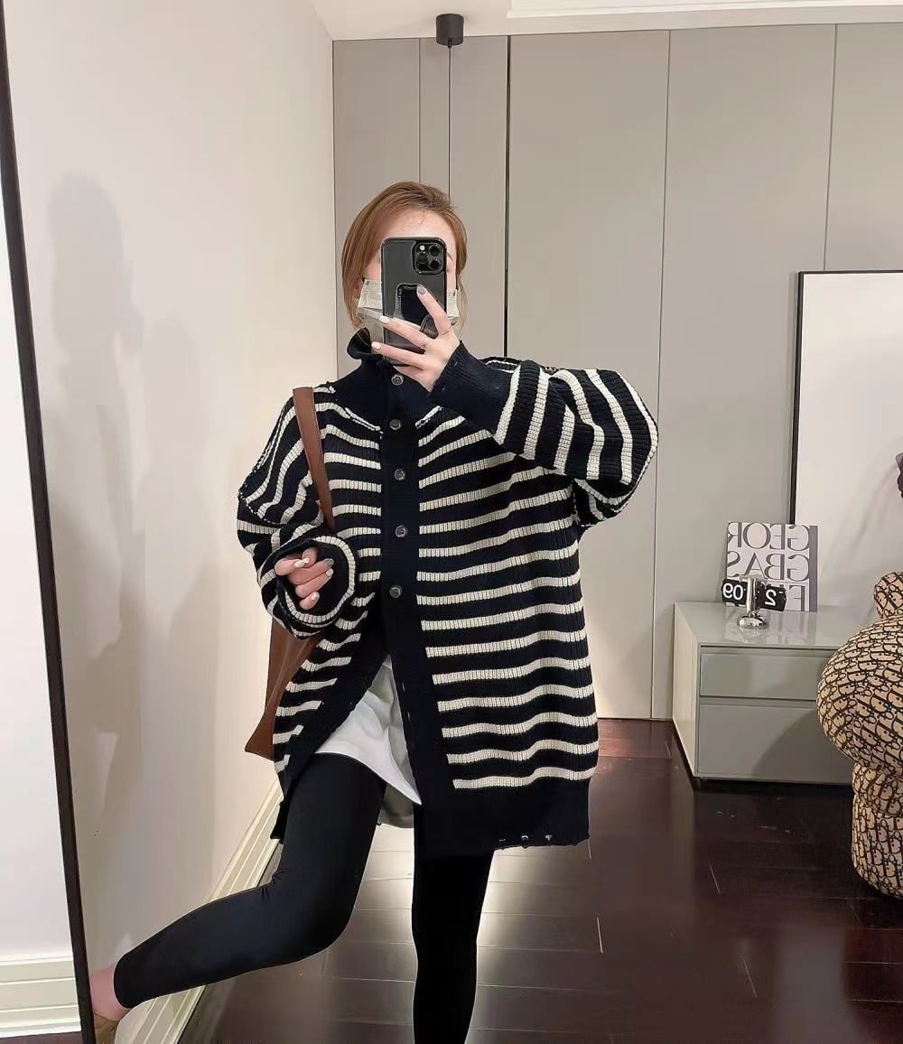 【outer】ボーダー柄ニットカーデ　M27153