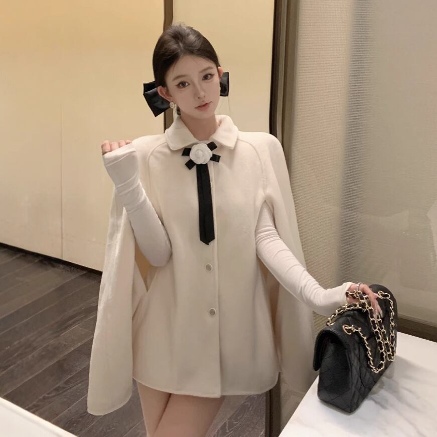 【outer】裹起毛ケープコート　M27955