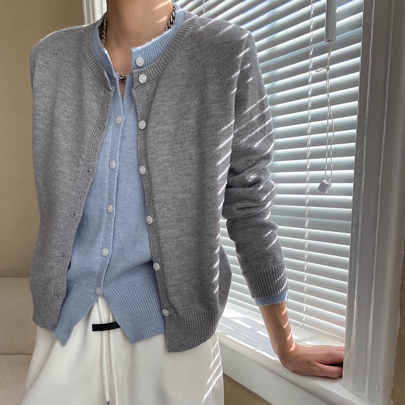 【outer】フェイクレイヤードニットカーディガン Q7001