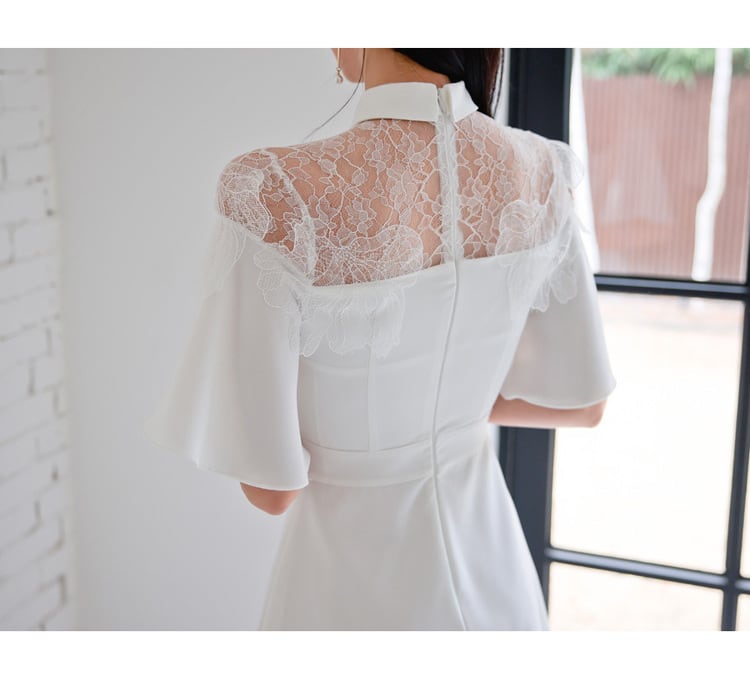 【dress】レース切り替え透かし彫りワンピース G21483