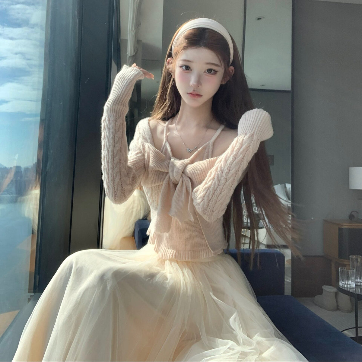 【tops】リボンニットトップス　N3481