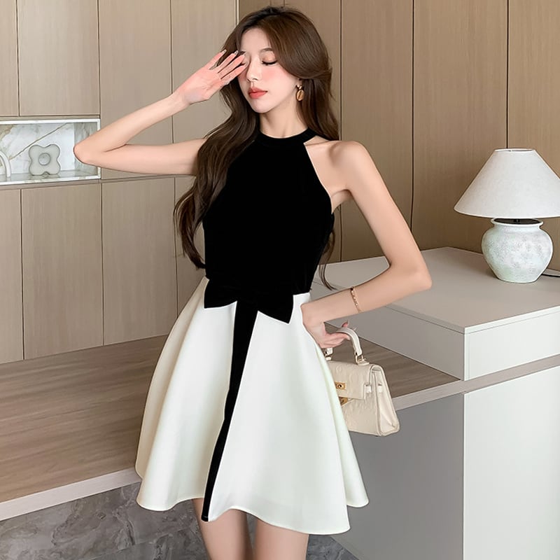 【dress】ホルターネックフレアワンピース Q7981
