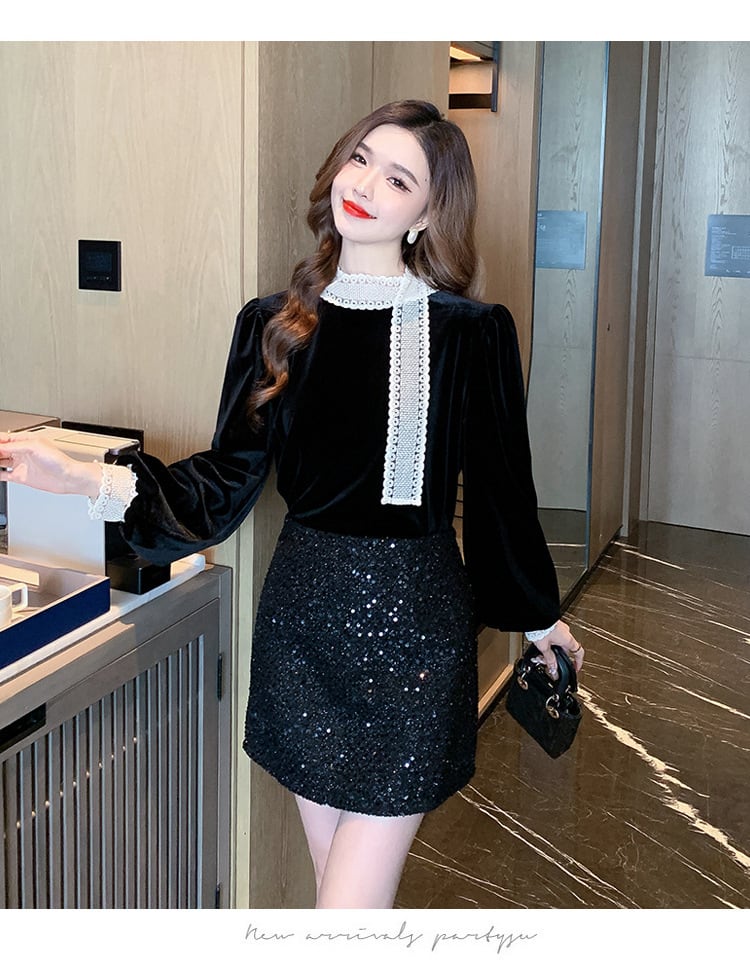 【tops】レース切り替えシャツトップス　M27569