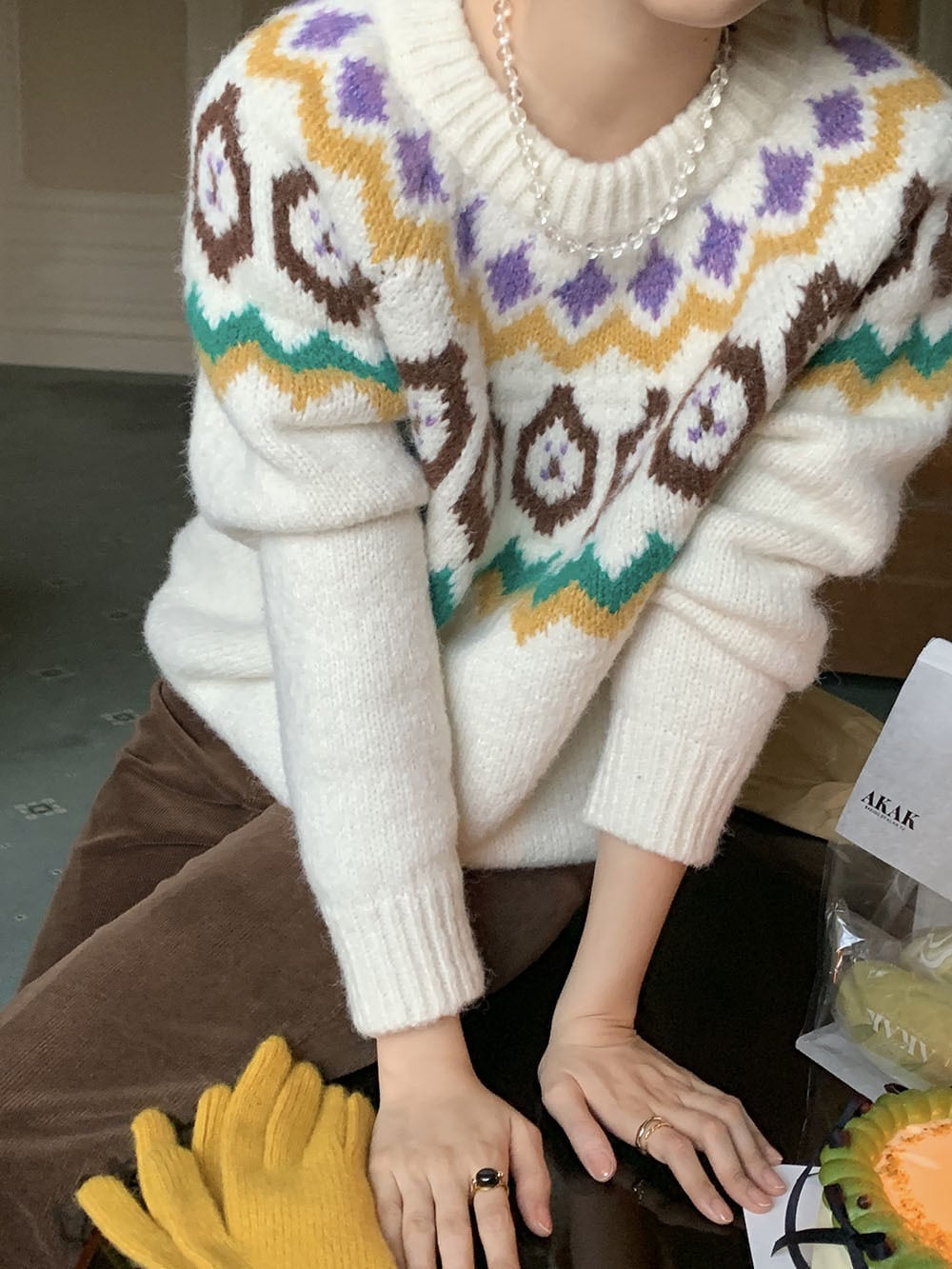 【tops】ジャカードニットセーター　M27127