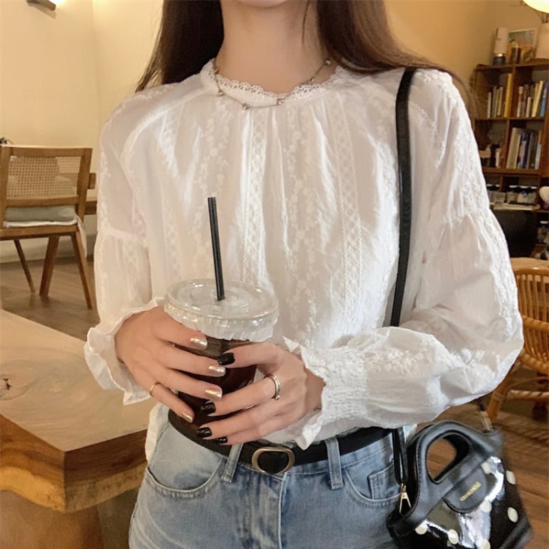【tops】刺繍レースブラウス　M29594
