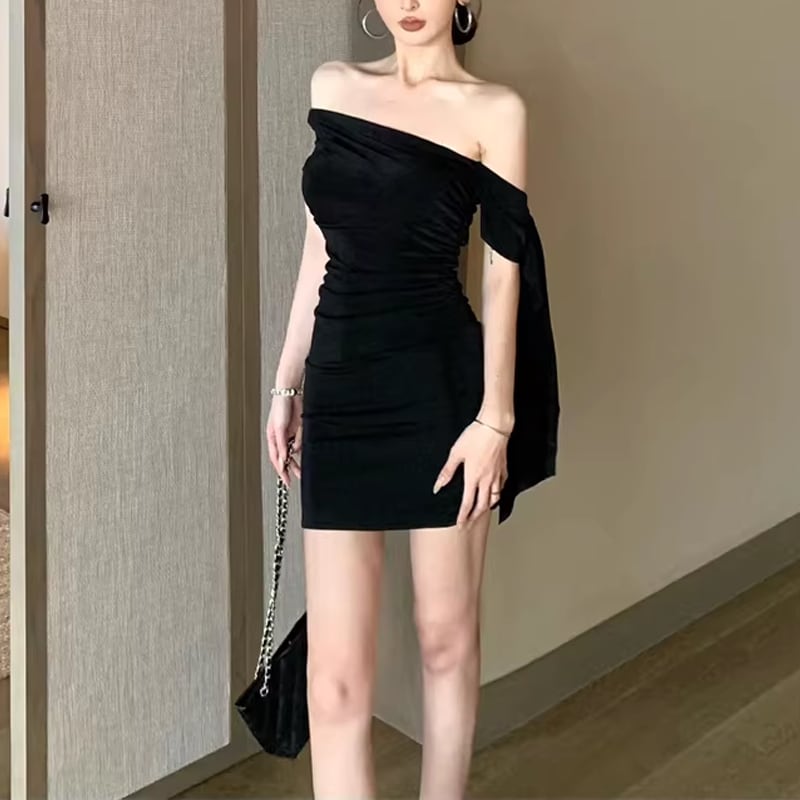 【dress】オフショルダーミニタイトワンピース Q8397