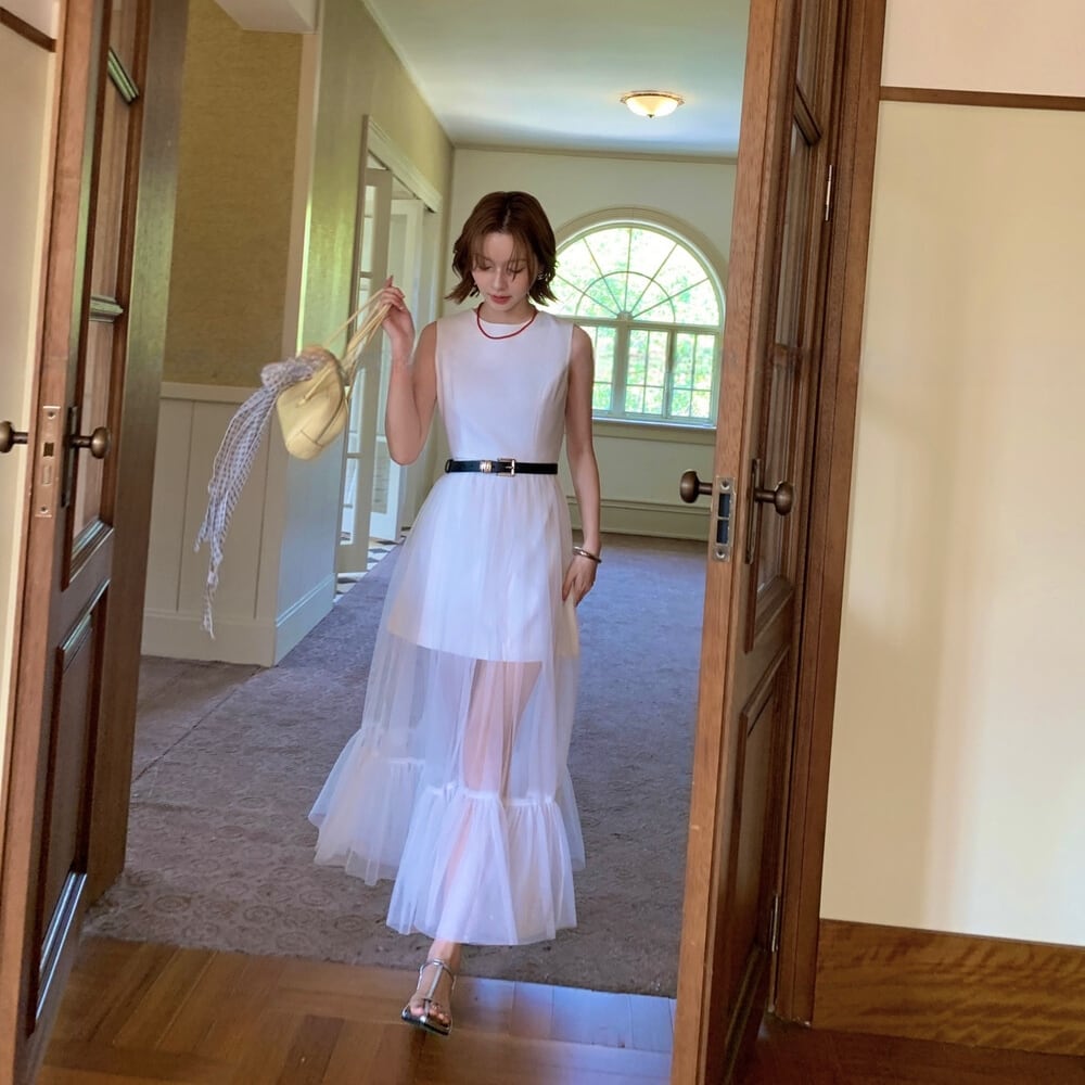 【dress】チュールドッキングノースリーブワンピース  N3562