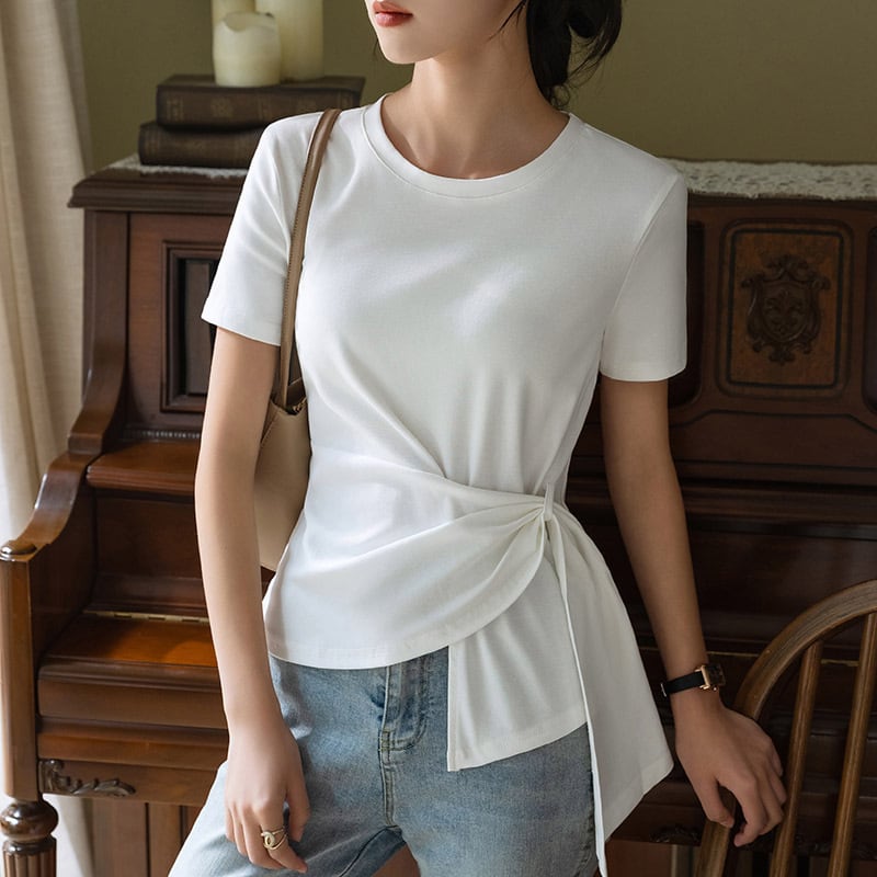 【tops】3色ラウンドネックイレギュラーＴシャツF7385