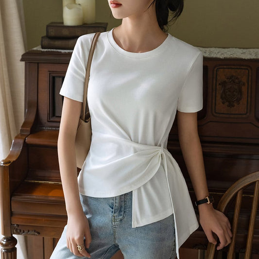 【tops】3色ラウンドネックイレギュラーＴシャツF7385