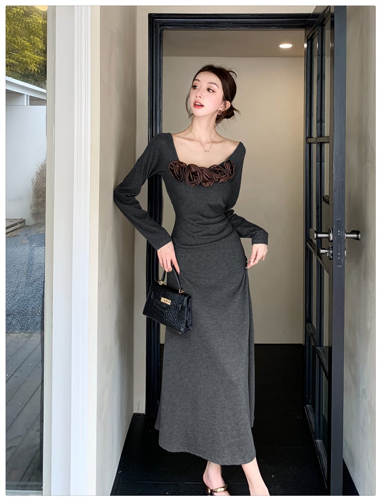 【dress】立体フラワーニットワンピース　M26416