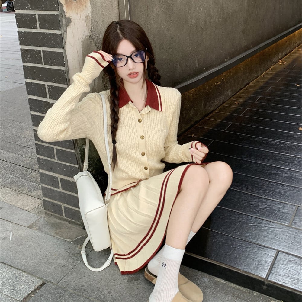 【set】ニットカーデ×スカートセット　M26042