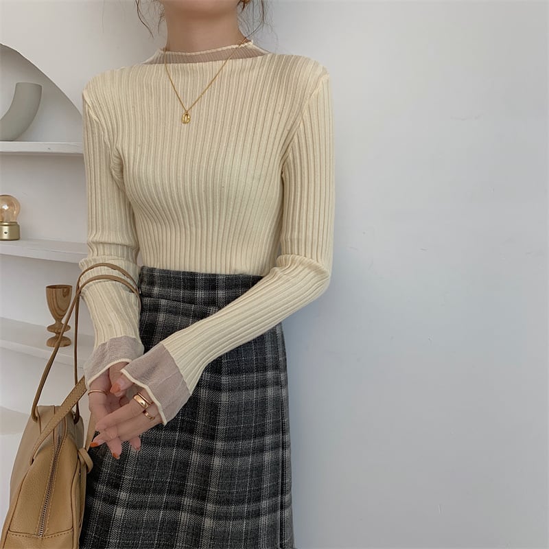 【tops】チュールドッキングニットトップス　M26543