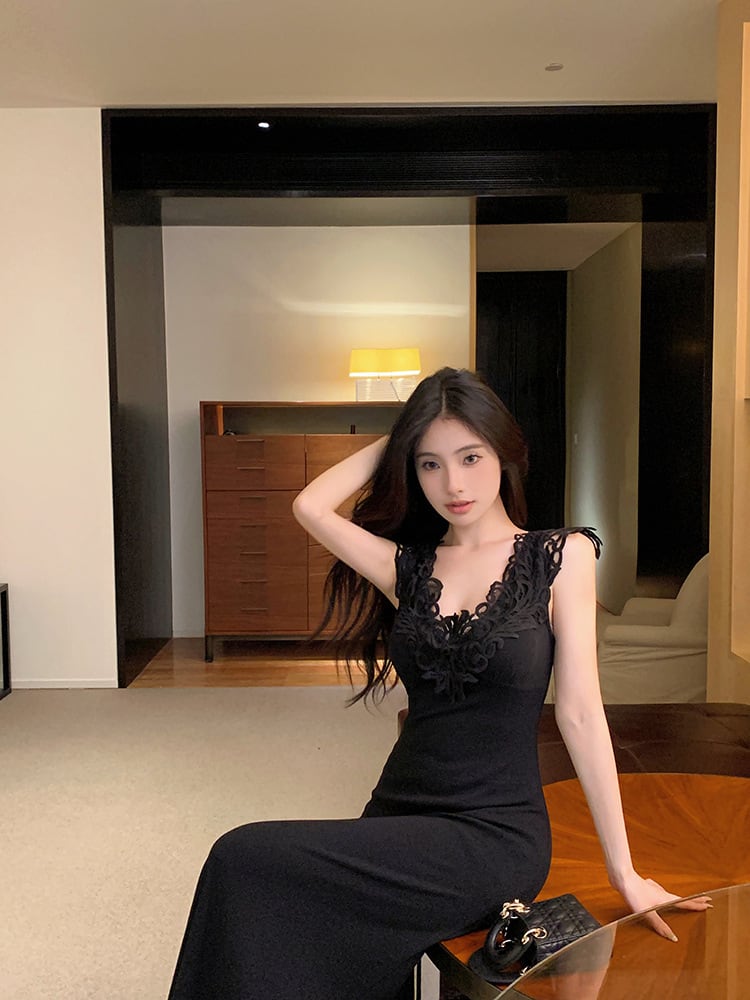 【dress】レース切り替えワンピース　M24843