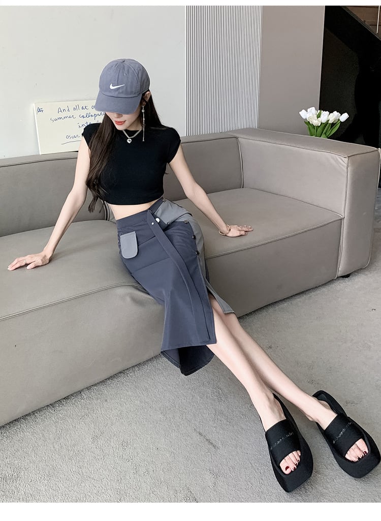 【bottoms】不規則ハイウエストスカートG20941