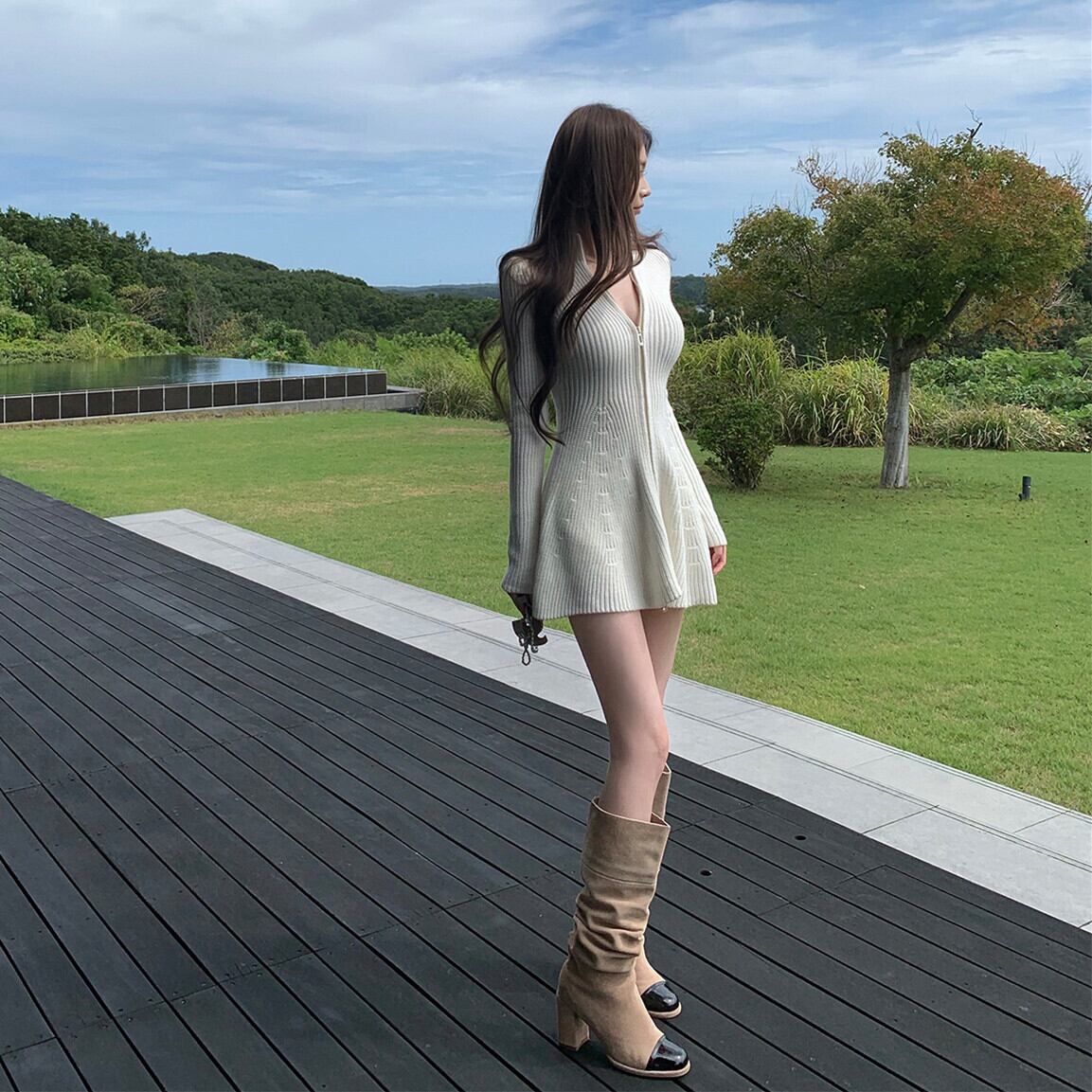 【dress】ジップニットミニワンピース　N3454
