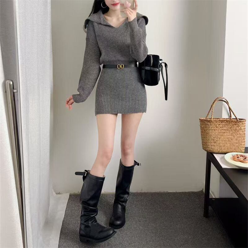 【dress】ニットミニワンピース Q7161