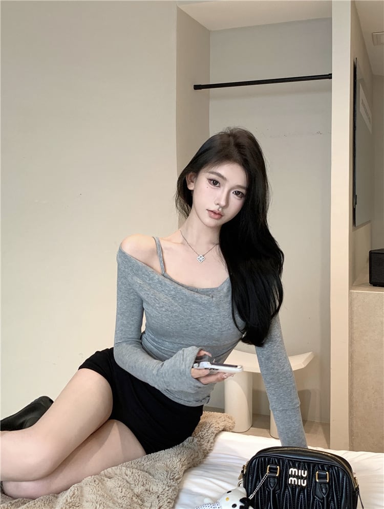 【tops】切り替え長袖Tシャツ　M28178
