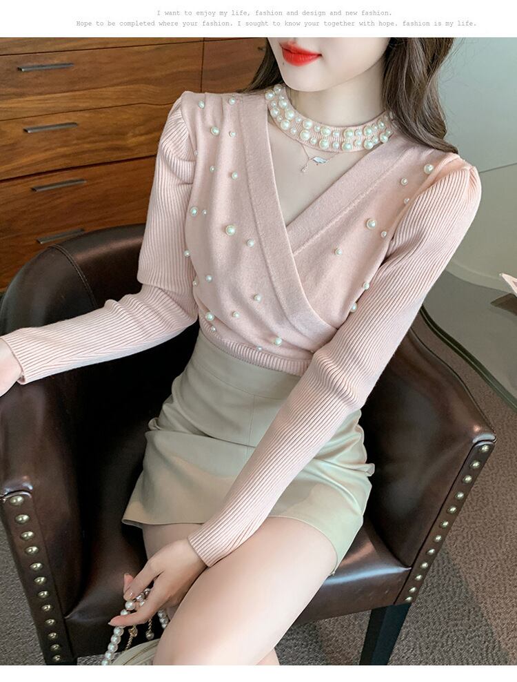 【tops】パールニットトップス　M19018
