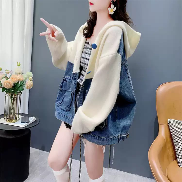 【outer】デニム切り替えニットカーデ　M27046