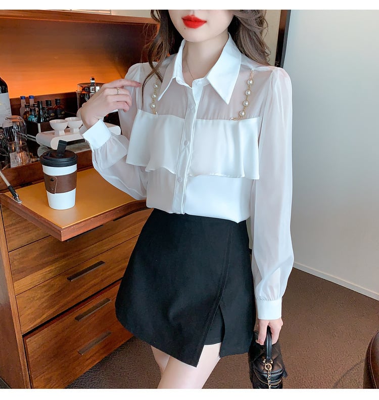 【tops】フリルシャツトップス　M25659