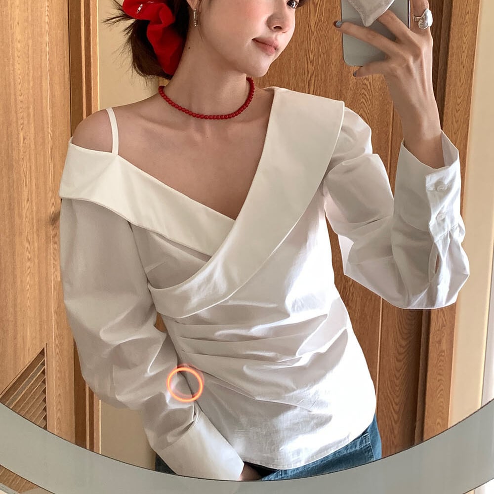 【tops】オフショルダーシャツトップス　M29584