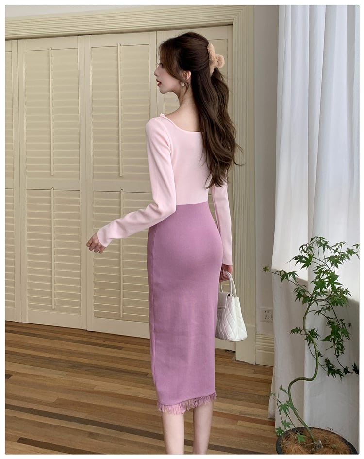 【dress】配色ニットワンピース　M25476